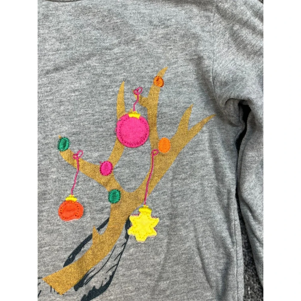 Mini Boden‎ Grey Reindeer Embroidered Ornaments Christmas Sweatshirt Kid's 4-5Y